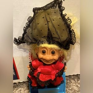 Vintage 80’s Russ Collectible Troll with Red Satin Dress and Lace Veil.